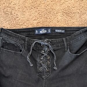 Hollister Women's High Rise Black Lace-Up Jeans Sz 15 L